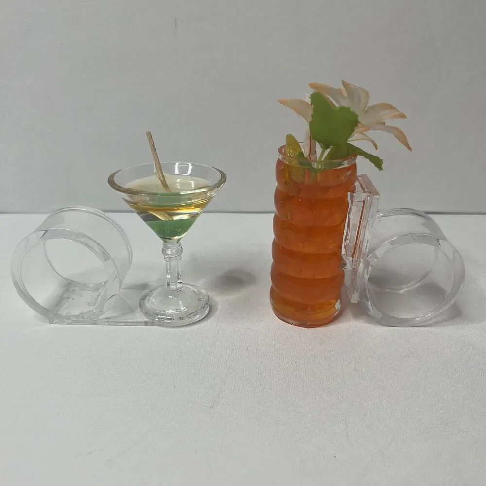 Vintage Clear Plastic Cocktail Glasses Napkin Rings Set Of 2
